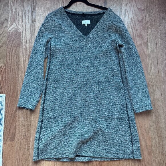 Lou & Grey LOFT Sheath Tweed Dress V-Neck Long Sleeve Pockets Size Medium - Picture 1 of 3